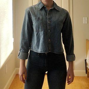 Cropped Denim Button-Up Top